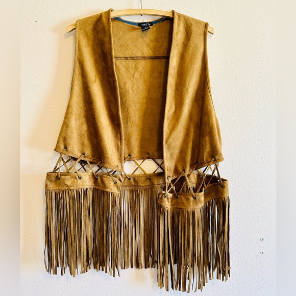 Rue21 Sweaters - Rue21 faux suede fringe vest boho California coastal cowgirl XL